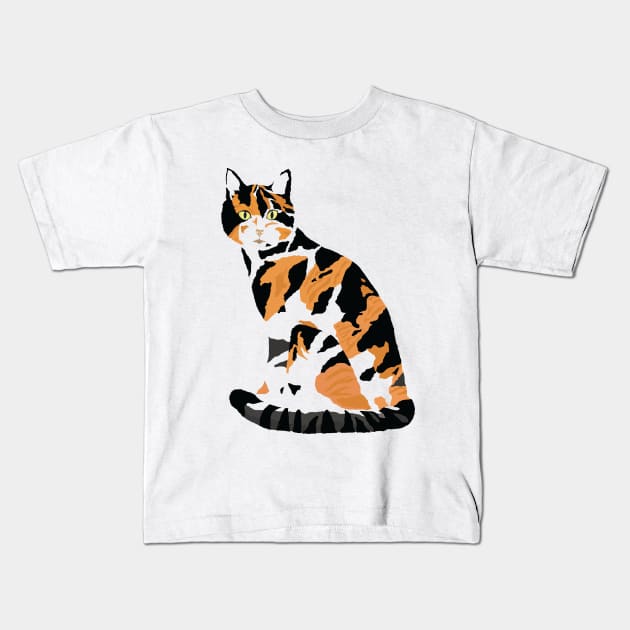 Calico cat sitting Cat Lover Kids T Shirt TeePublic